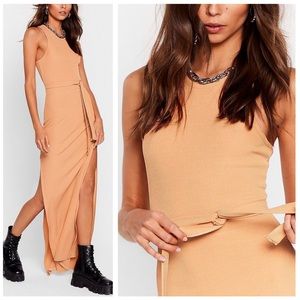NWT Nasty Gal Ribbed High-Slit Maxi Dress Boho
